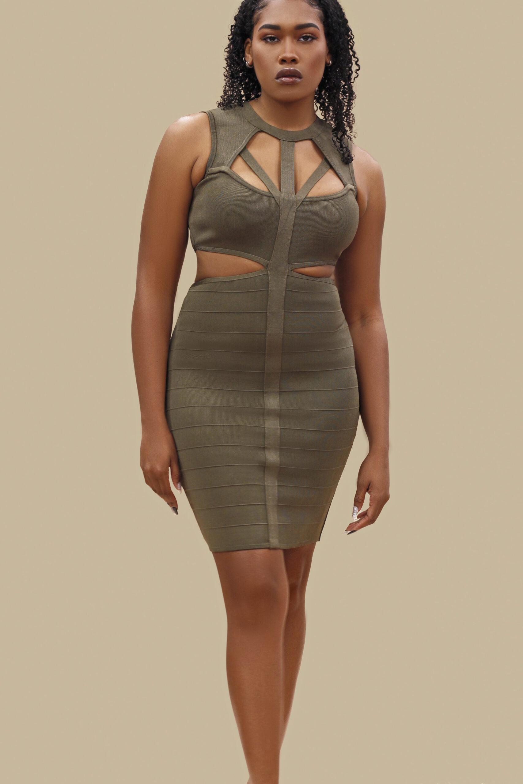 Olive green bandage sales dress